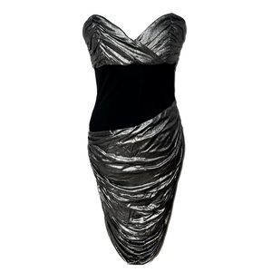 MOSCHINO Vintage 90’s Silver Metallic Lamé Strapless Sweetheart Fitted Dress